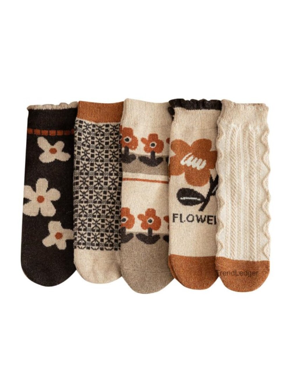 Wool Thick Knit Cozy Vintage Animal Floral Crew Socks